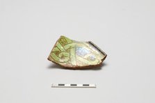 sherd, red body, white slip, green glaze, Mamluk period, 1250-1516. Creator: Unknown.