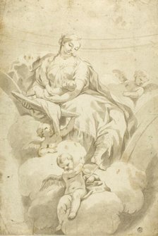 Sketch of Spandrel Decoration with Allegorical Seated Female Figure and Putti, n.d. Creator: Unknown.