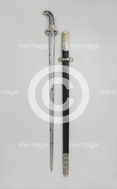 Sword with Scabbard, Grip and guard, Turkish, Ottoman..., late 17th century. Creator: Unknown.