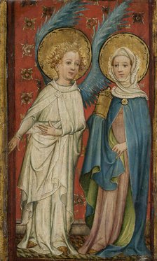 The Angel and Mary Magdalene at the Sepulchre, c1400. Creator: Older Master of the Aachen Wardrobe.