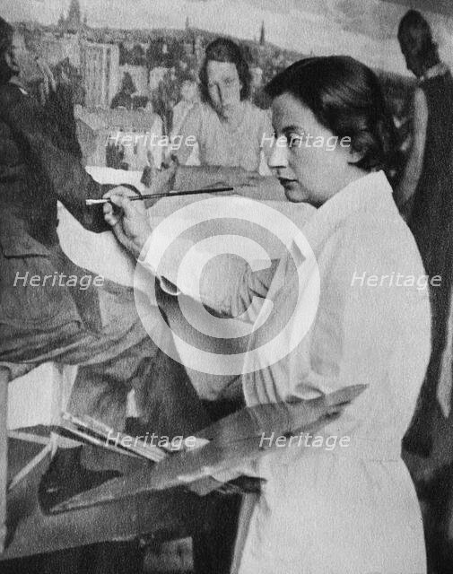 Lotte Laserstein painting her large work "Evening over Potsdam", 1930. Creator: Debschitz-Kunowski, Wanda von (1870-1935).