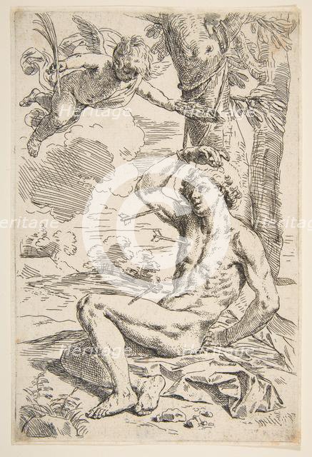 Saint Sebastian pierced with arrows and tied to a tree, ca. 1639. Creator: Simone Cantarini.