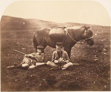Charlie and Peel Ross with Horse after a Hunt, ca. 1856-59. Creator: Horatio Ross.