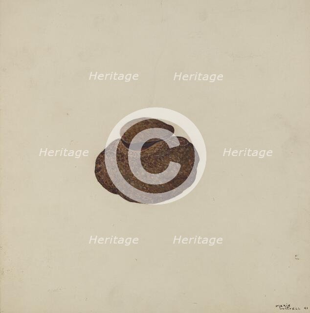 Stone Carved Out to Hold War Paint, c. 1941. Creator: Marie Lutrell.