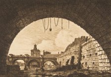 Le Pont-neuf et la Samaritaine de dessous la première arche du Pont-au-Change (Pont-neuf..., 1855. Creator: Charles Meryon.