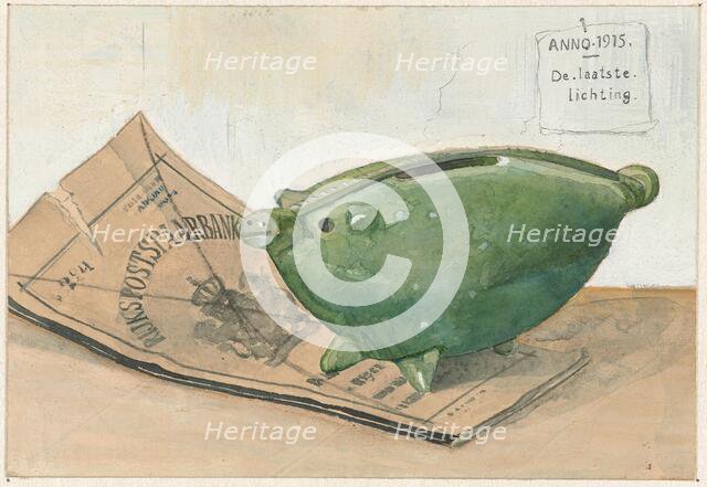 Piggy bank and savings bank booklet, 1915. Creator: Frans Everbag.