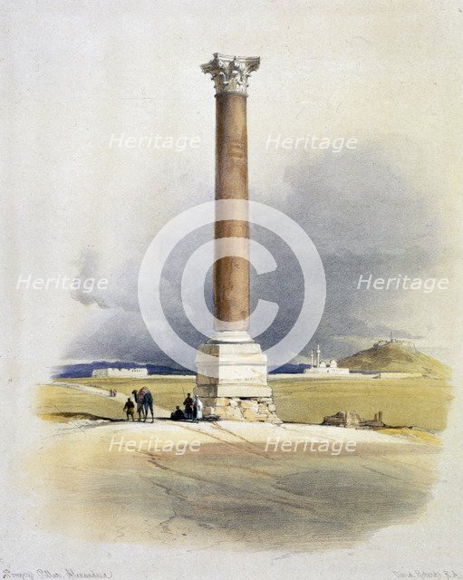 Pompey's Pillar, Alexandria, Egypt, 19th century. Artist: David Roberts