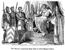 The barons compelling King John (1167-1216) to ratify the Magna Carta, 1215. Artist: Unknown