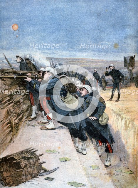 French soldiers on trench warfare manoeuvres, 1894. Artist: Lionel Noel Royer