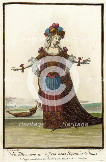 Recueil des modes de la cour de France, 'Habit d'Hermoine qui à Servi dans l'Opera de...,1703-1704. Creators: Jean Berain, Jacques Le Pautre, Jean Lepautre.