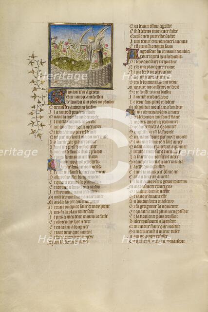 The God of Love Aiming an Arrow at the Lover; Roman de la Rose, about 1405. Creator: Unknown.
