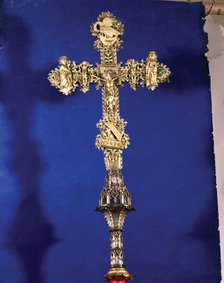  'Processional Cross' (front). Silver gilt and enamelled with sculptural applications, enamel pla…