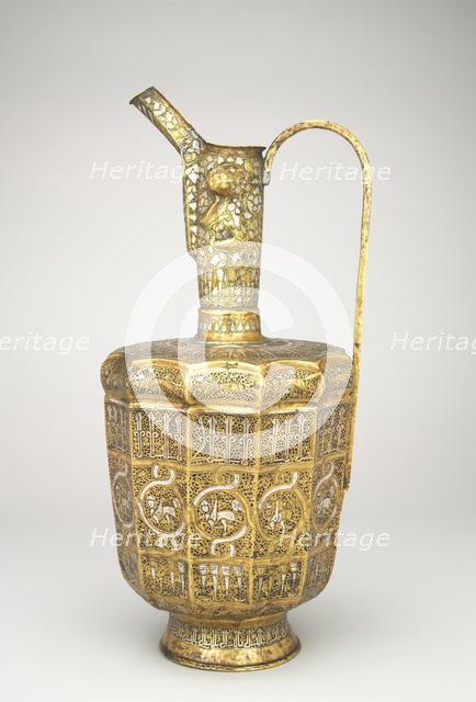Twelve-sided Ewer with Sphinxes and Humanheaded Inscriptions, 1300-1350. Creator: Unknown.