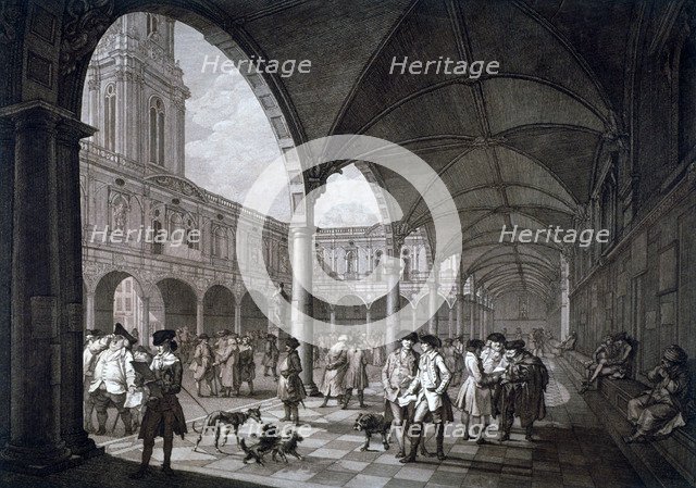 View of the courtyard in the Royal Exchange with merchants and brokers, City of London, 1788. Artist: Francesco Bartolozzi