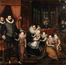 Portrait of Count Charles de Ligne, 2nd Prince of Arenberg (1550-1616) with his family, ca 1593. Creator: Pourbus, Frans, the Younger (1569-1622).