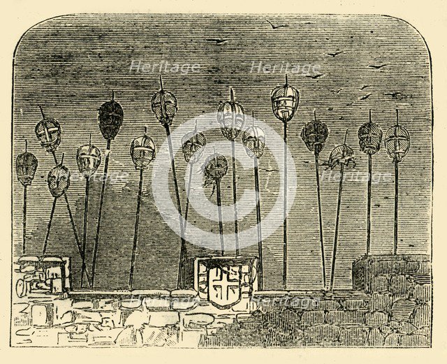'Heads on Old London Bridge', (c1872). Creator: Unknown.