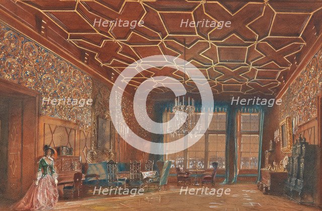 Interior in the castle Rosenberg of the Counts Buquoy-Longueval in South Bohemia, 1856.