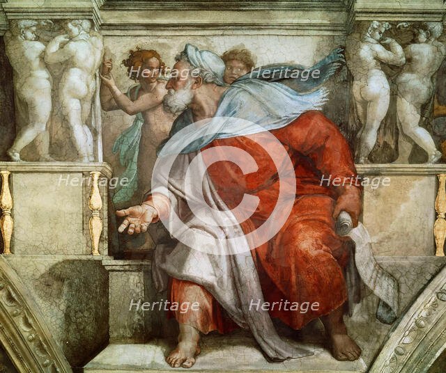 Prophets and Sibyls: Ezekiel (Sistine Chapel ceiling in the Vatican), 1508-1512. Creator: Buonarroti, Michelangelo (1475-1564).