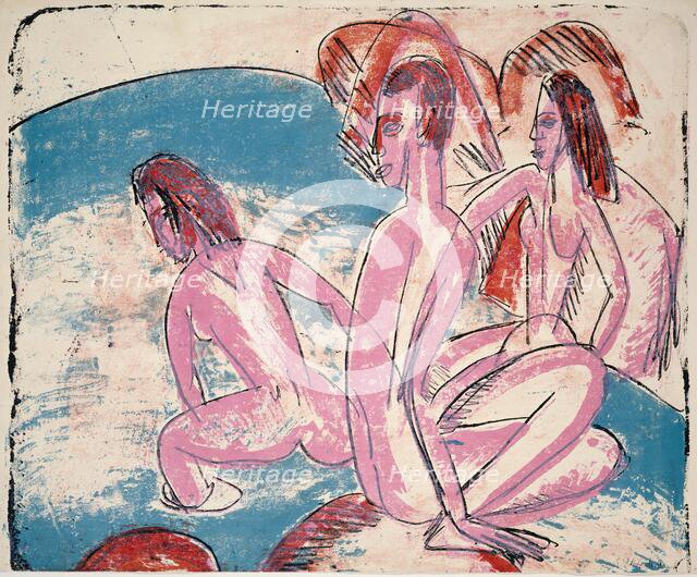 Three Bathers by Stones, 1913. Creator: Ernst Kirchner.