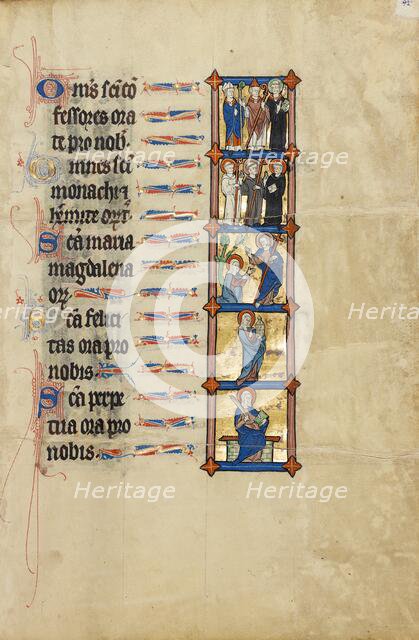 Two Bishops and a Nimbed Priest: Two Nimbed Abbots and a Nimbed Monk..., about 1300. Creator: Unknown.