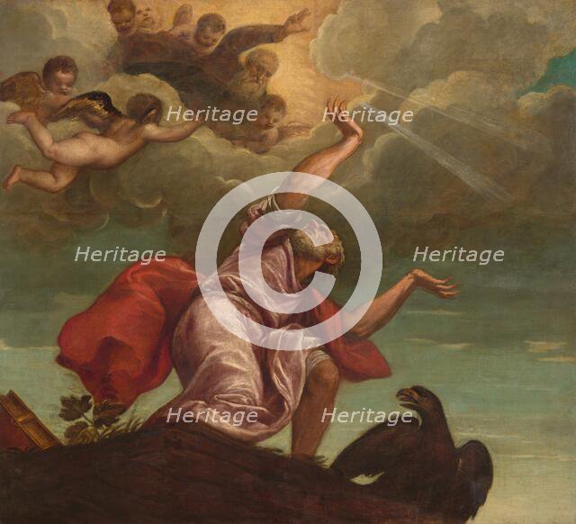 Saint John the Evangelist on Patmos, c. 1553/1555. Creators: Titian, Workshop of Titian.