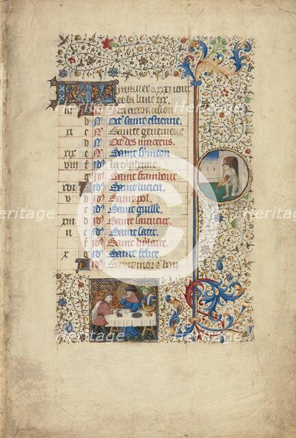 January Calendar Page: Feasting: Aquarius; Book of Hours, about 1440-1450. Creator: Workshop of the Bedford Master.
