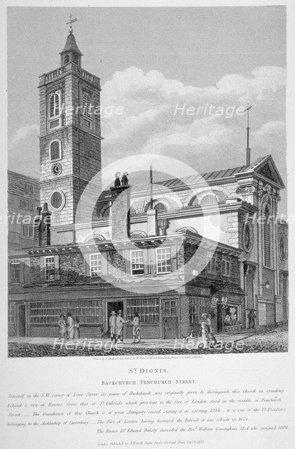 View of St Dionis Backchurch from Fenchurch Street, City of London, 1813. Artist: William Wise