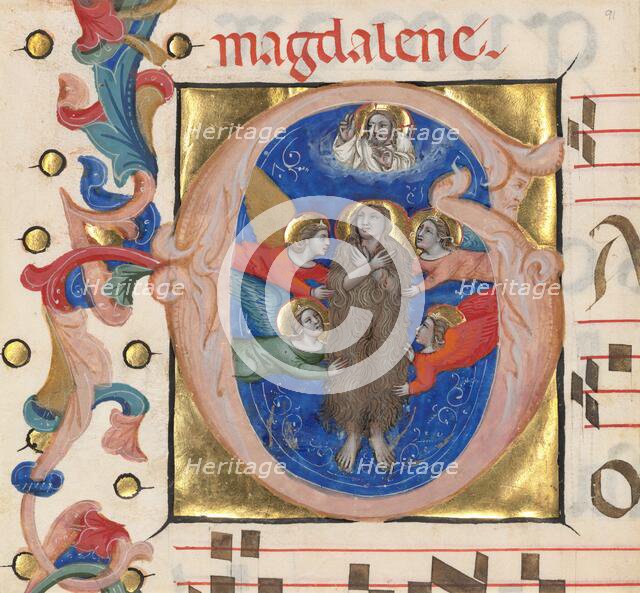 Initial G: The Assumption of Saint Mary Magdalene, about 1392-1402. Creator: Niccolo di Giacomo da Bologna.