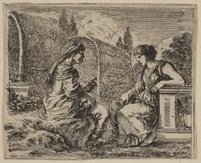 Vertumnus and Pomona, from 'Game of Mythology' (Jeu de la Mythologie), 1644. Creator: Stefano della Bella.