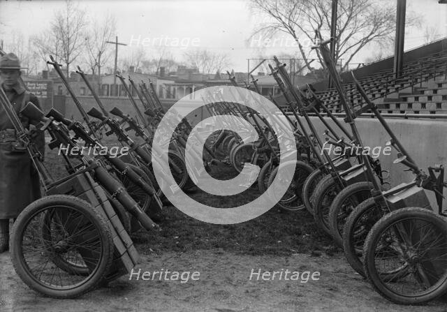 Marine Corps, U.S.N. Machine Gun Unit Demonstration at Ball Park, 1917. Creator: Harris & Ewing.