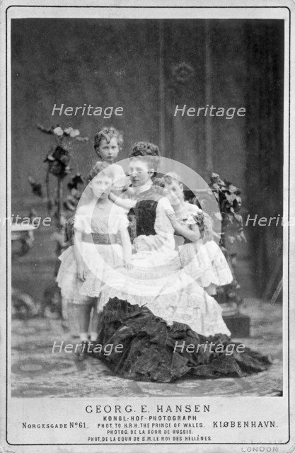 Princess of Wales and her three daughters, Louisa, Victoria and Maud, c1874. Creator: Unknown.