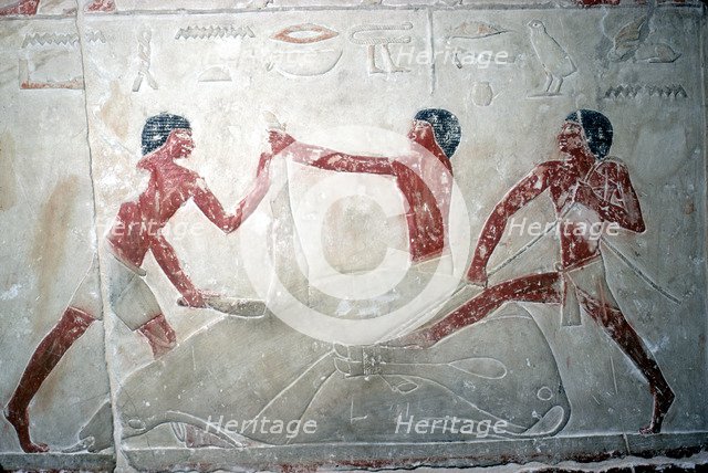 Wallpainting of 3 butchers cutting up a carcase, Tomb of Idut, 5th Dynasty, c2350 BC. Artist: Unknown