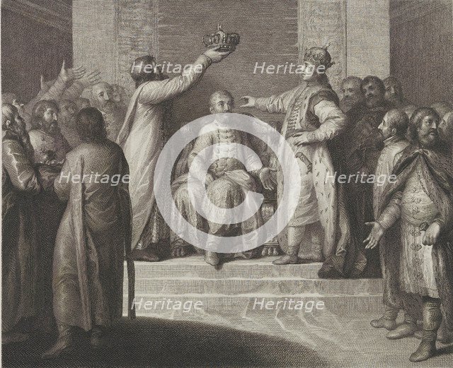 Boleslaw II puts Béla I on Hungary's throne, Late 18th century.