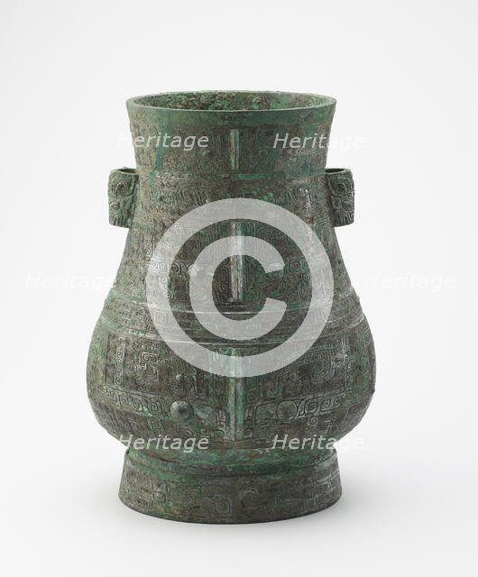 Ritual wine container (hu) with masks and dragons, Late Shang dynasty, ca. 12th century BCE. Creator: Unknown.