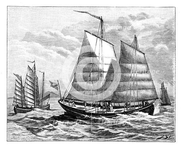 Chinese boats in the Canton river, 19th century. Artist: Unknown