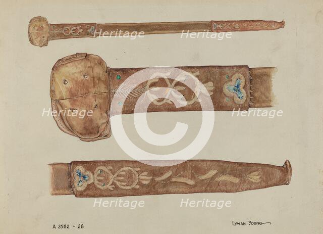 Embroidered Leather Scabbard, c. 1936. Creator: Lyman Young.
