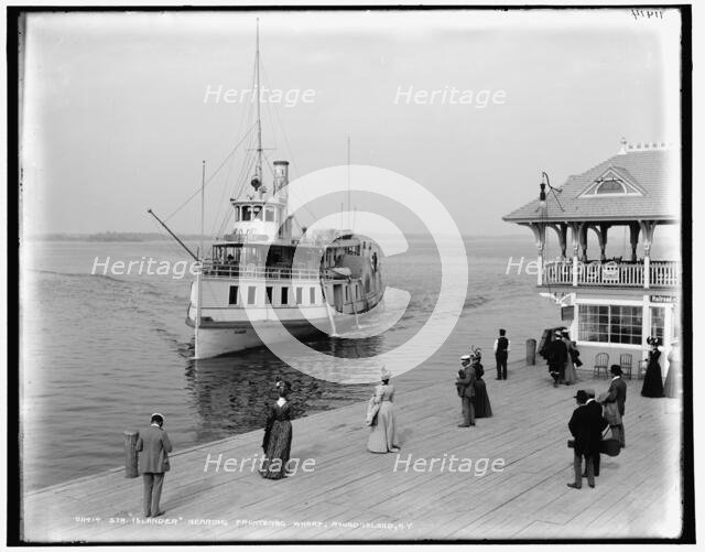 Str. Islander nearing Frontenac wharf, Round Island, N.Y., between 1890 and 1901. Creator: Unknown.