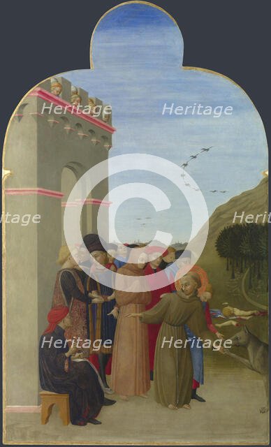 The Wolf of Gubbio (From Borgo del Santo Sepolcro Altarpiece), 1437-1444. Creator: Sassetta (1392-1450).