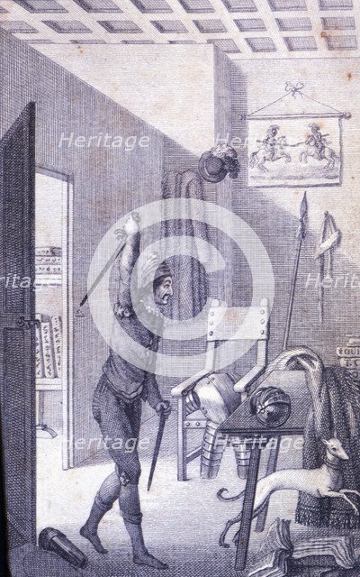 Engraving in an episode of Don Quixote, in 'El Ingenioso Hidalgo Don Quijote de la Mancha' (The I…