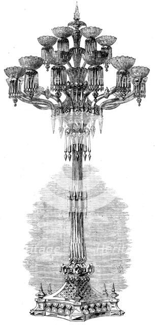 The International Exhibition - glass candelabrum, under the East Dome..., 1862. Creator: Unknown.