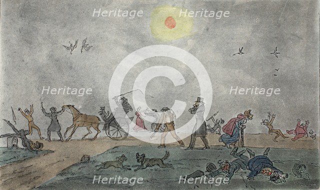 November - (Old Style) - "Hover thro' the fog & filthy air", pub. 1835. Creator: George Cruikshank (1792-1878).