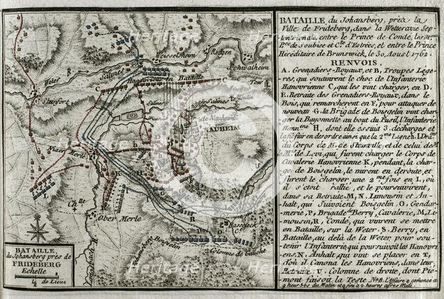 Seven Years War (1756-1763): Map of the Battle of Johannisberg, 1762 (August 30, 1762), 1765. Creator: Jean de Beaurain.