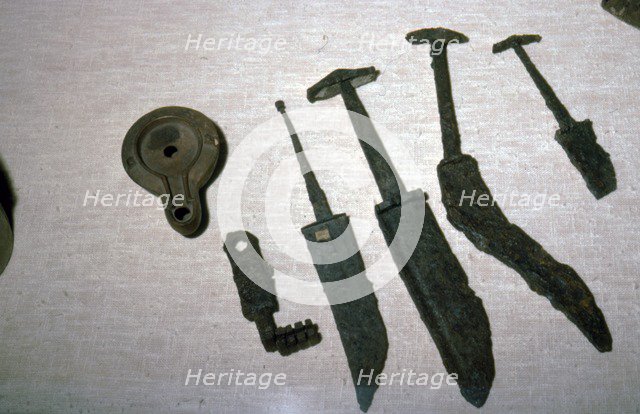 Roman Iron Swords, Key and Clay Lamp from Bavaria, Germany, c2nd century BC-5th century.  Artist: Unknown.
