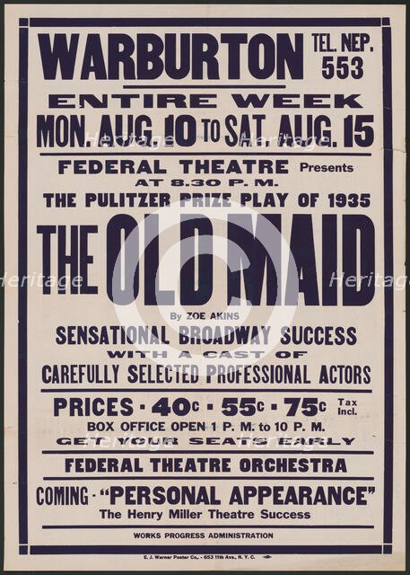 The Old Maid, [Yonkers, NY?], [193-].  Creator: Unknown.