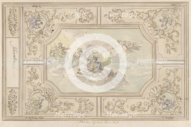 Design for a ceiling painting with Honour (?) crowned by Time, 1677-1755. Creator: Elias van Nijmegen.