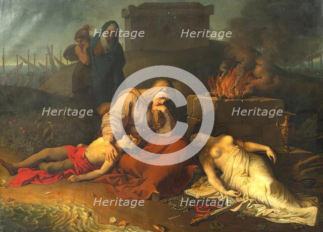 Hecabe with the bodies of her children Polyxena and Polydoros at the grave of Achilles, 1809. Creator: Karl Russ.