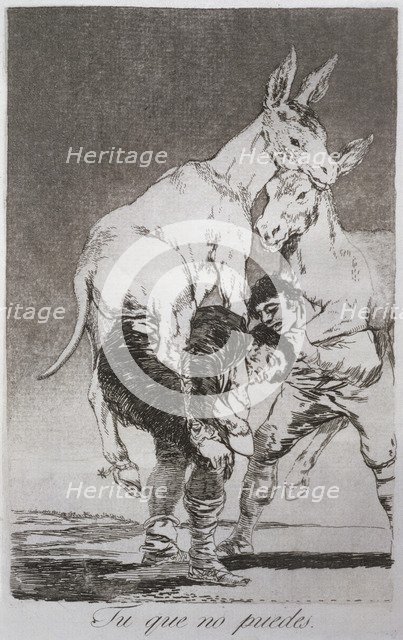 Los Caprichos, series of etchings by Francisco de Goya (1746-1828), plate 42: 'Tú que no puedes' …