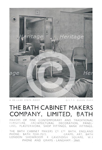 De-luxe state room on board the QSTS Queen Mary, 1942. Artist: Unknown.