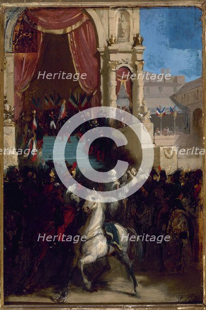 Distribution of eagles and blessing of flags, May 10, 1852, at Champ-de-Mars, c1855. Creator: Unknown.