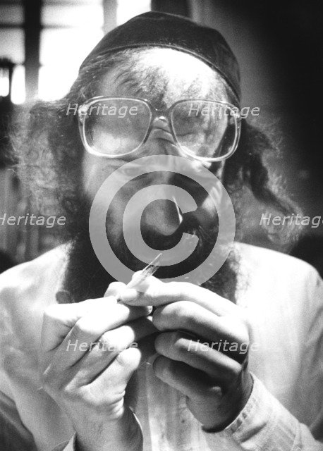 Finishing the Torah for the Belmont Synagogue, London, 1991. Artist: John Nathan